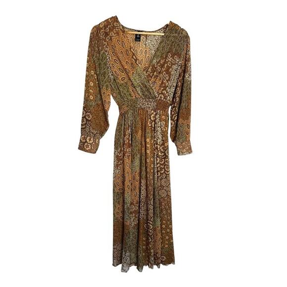 Kate & Lily Women's Brown Paisley Floral Maxi Dress Bohemian Size 6 Long Sleeve - Picture 1 of 9